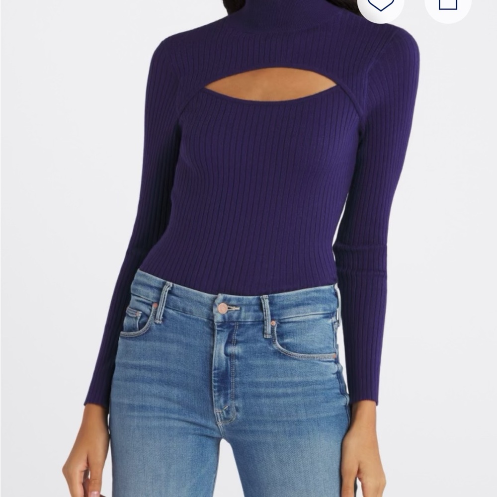 Vera moda Ribbed Knit Cutout Long-Sleeve Top in Deep Blue
